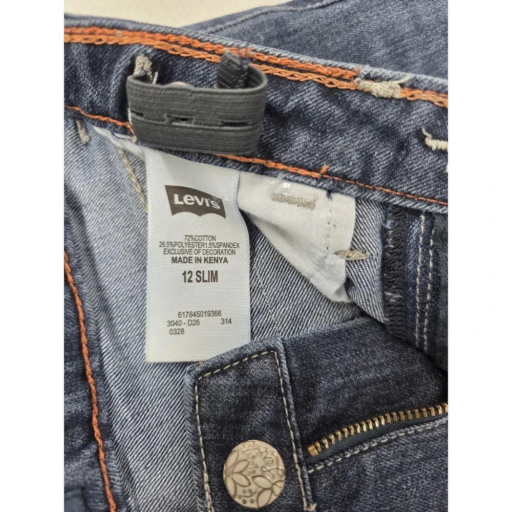 Levis Girls 12 Slim Bootcut Jeans 24x27 Dark Wash Adjustable Waist Stretch Denim